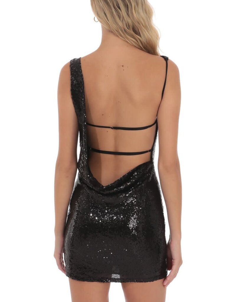 Lucy In The Sky Sequin High Neck Open Back Mini Dress