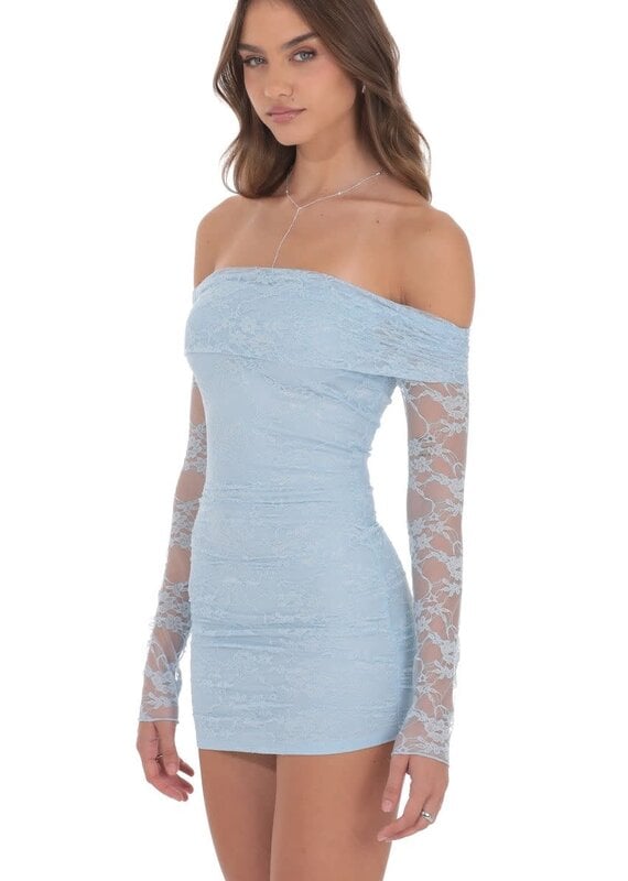 Lucy In The Sky Off Shoulder Long Sleeve Lace Mini Dress