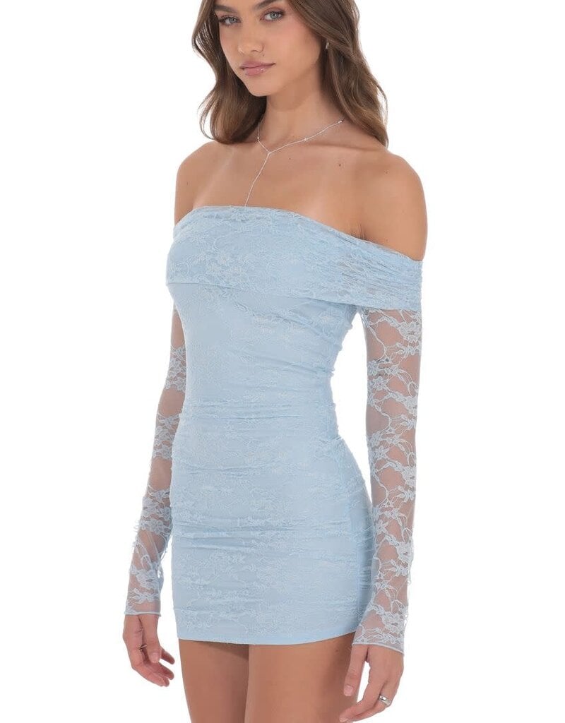 Lucy In The Sky Off Shoulder Long Sleeve Lace Mini Dress
