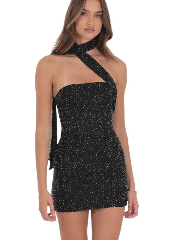 Lucy In The Sky Scarf Rhinestone Mesh Bodycon Mini Dress
