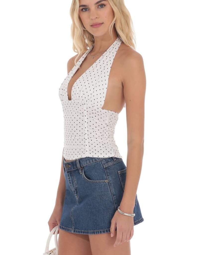 Lucy In The Sky Polka Dot Ruched Halter Top