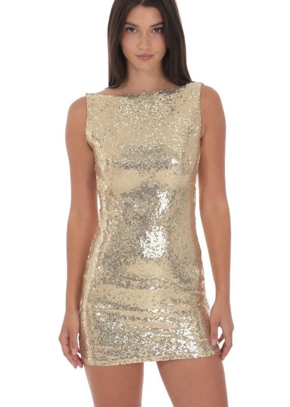Lucy In The Sky Sequin High Neck Open Back Mini Dress