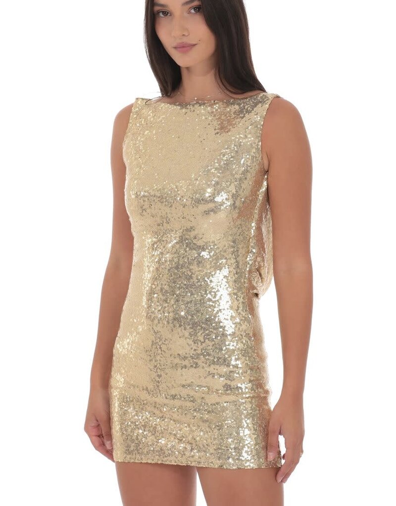 Lucy In The Sky Sequin High Neck Open Back Mini Dress