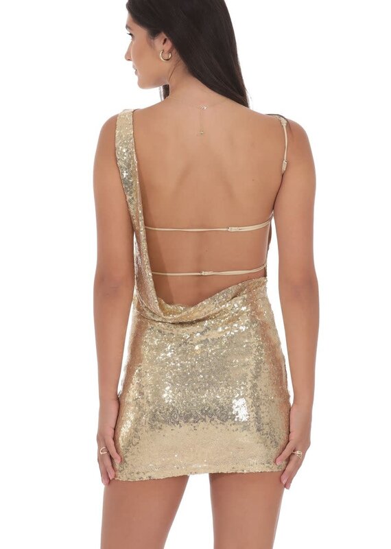 Lucy In The Sky Sequin High Neck Open Back Mini Dress