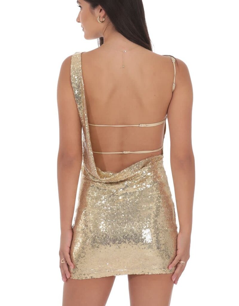 Lucy In The Sky Sequin High Neck Open Back Mini Dress