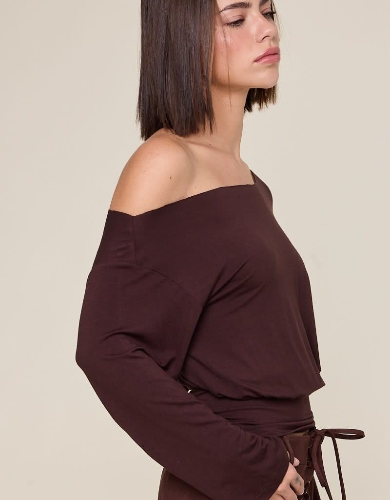 One Shoulder Fit Waist Long Sleeve Top