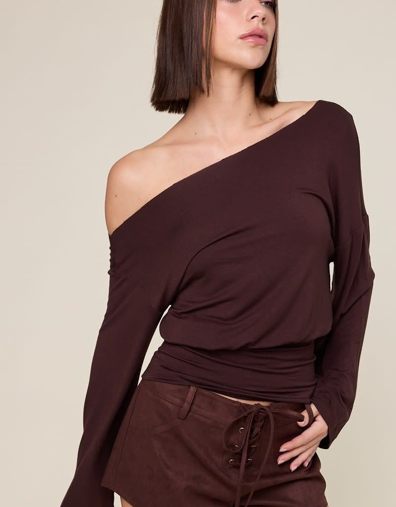 One Shoulder Fit Waist Long Sleeve Top