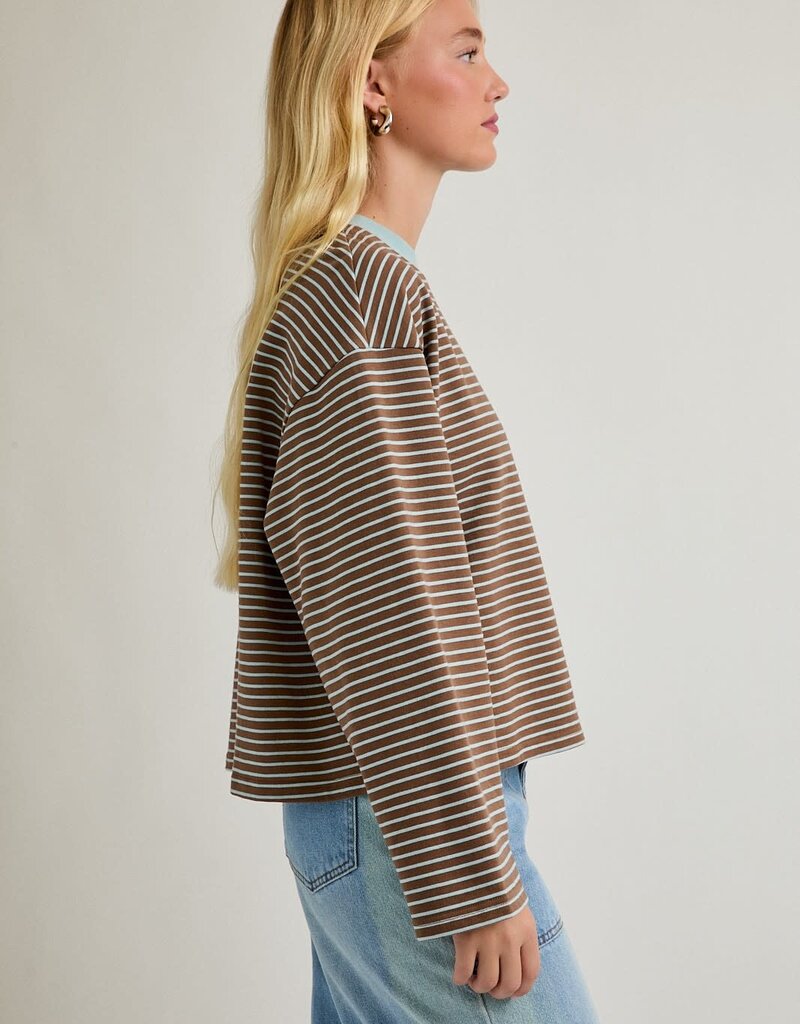Long Sleeve Crew Neck Striped Boxy Top