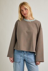 Long Sleeve Crew Neck Striped Boxy Top