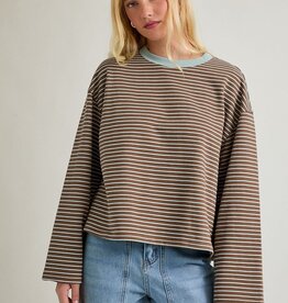 Long Sleeve Crew Neck Striped Boxy Top