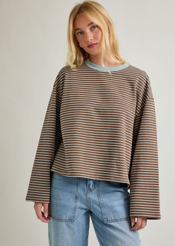 Long Sleeve Crew Neck Striped Boxy Top