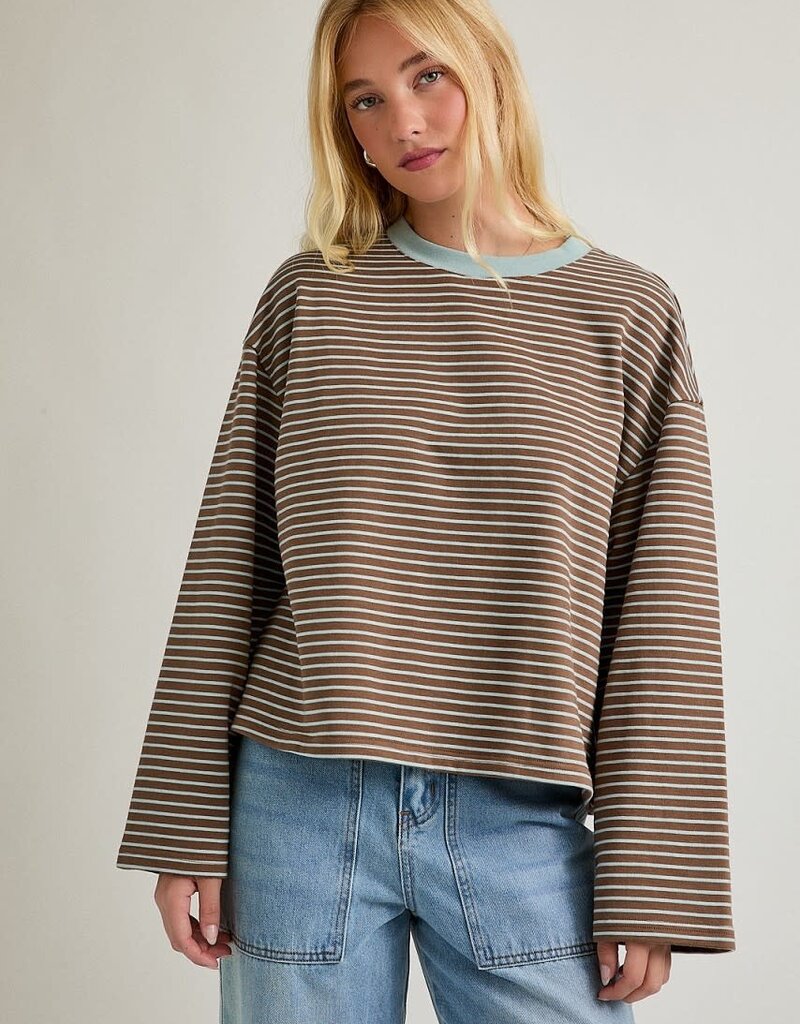 Long Sleeve Crew Neck Striped Boxy Top