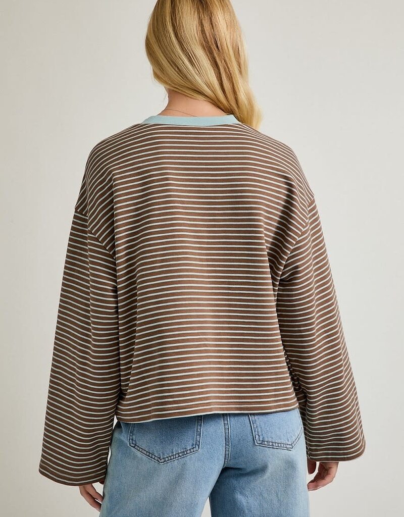 Long Sleeve Crew Neck Striped Boxy Top