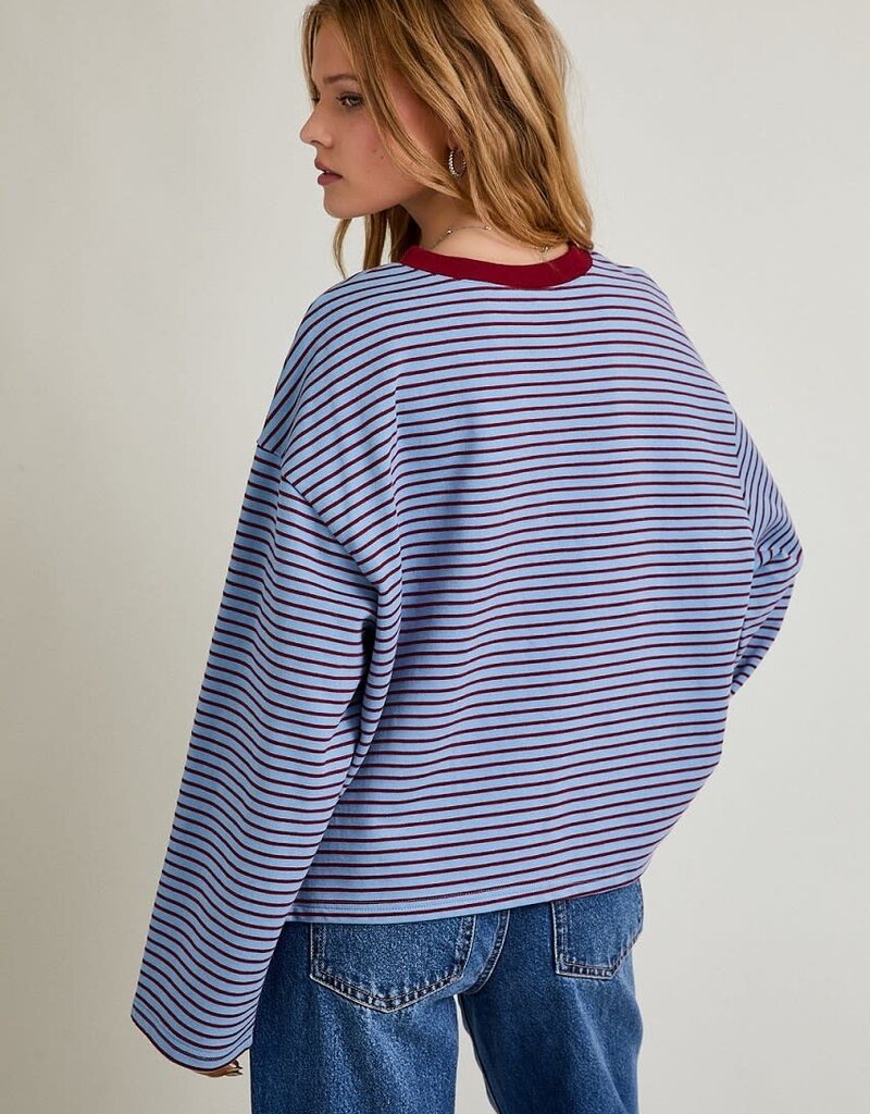 Long Sleeve Crew Neck Striped Boxy Top