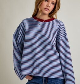 Long Sleeve Crew Neck Striped Boxy Top