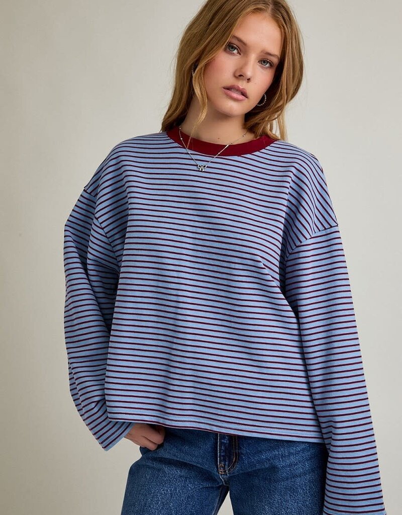 Long Sleeve Crew Neck Striped Boxy Top