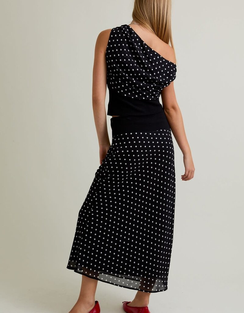 Polka Dot Off Shoulder Top Midi Skirt Set
