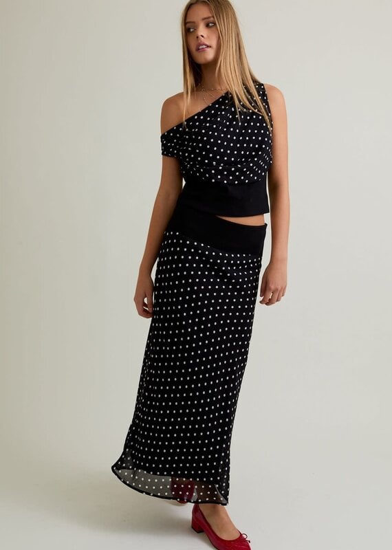 Polka Dot Off Shoulder Top Midi Skirt Set