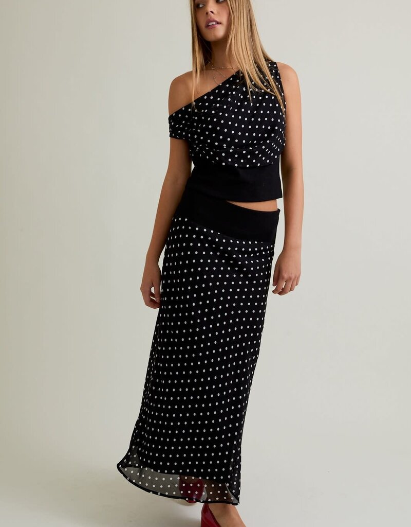 Polka Dot Off Shoulder Top Midi Skirt Set