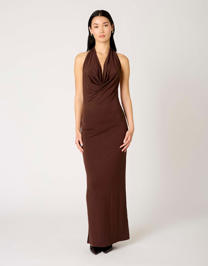 Xenia Cowl Neck Halter Maxi Dress