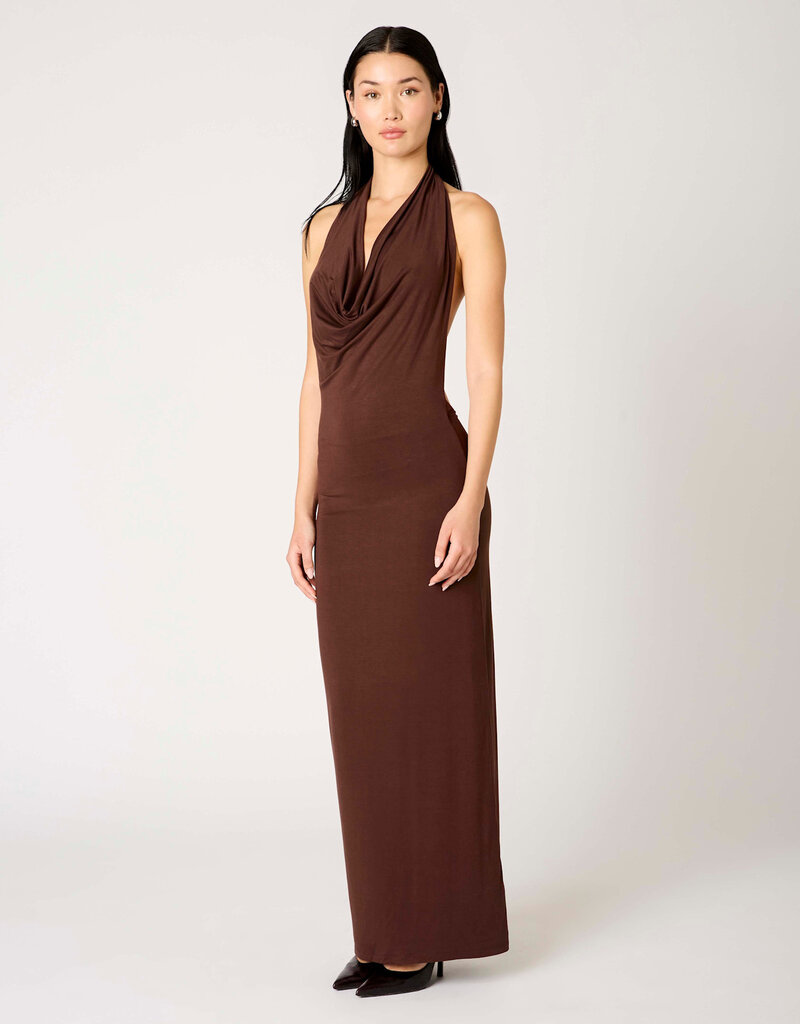 Xenia Cowl Neck Halter Maxi Dress