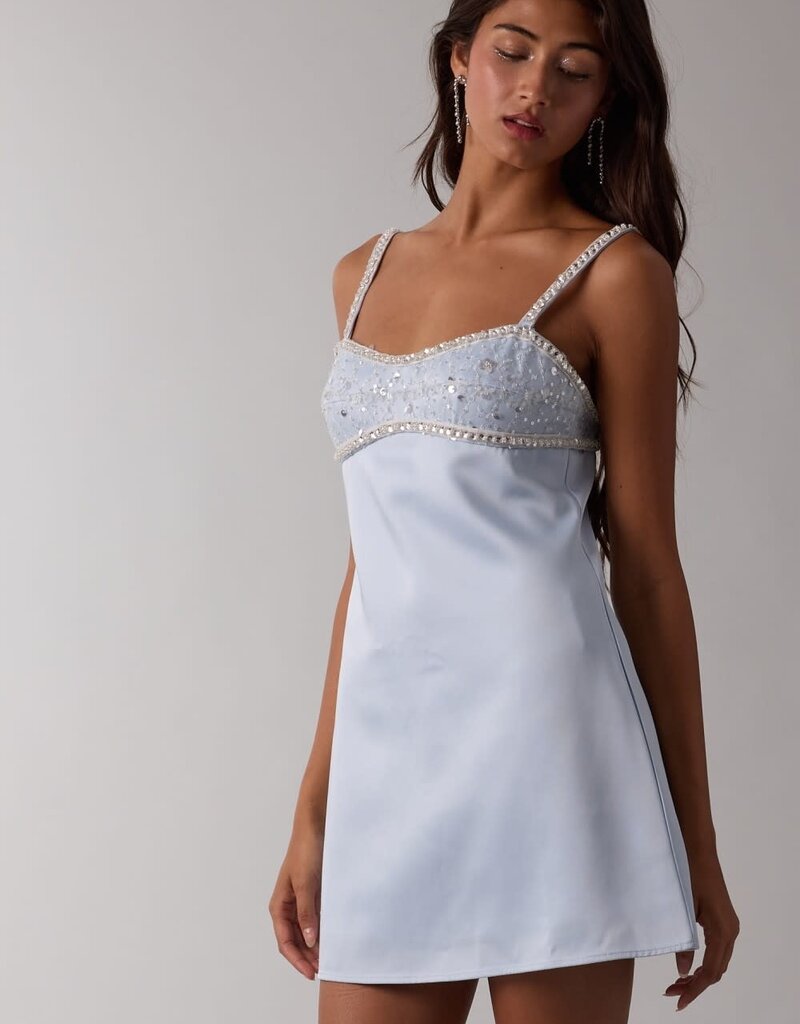 Satin Embellished Bust Mini Dress