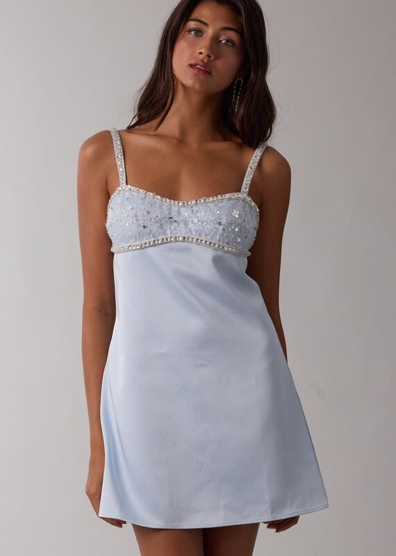 Satin Embellished Bust Mini Dress