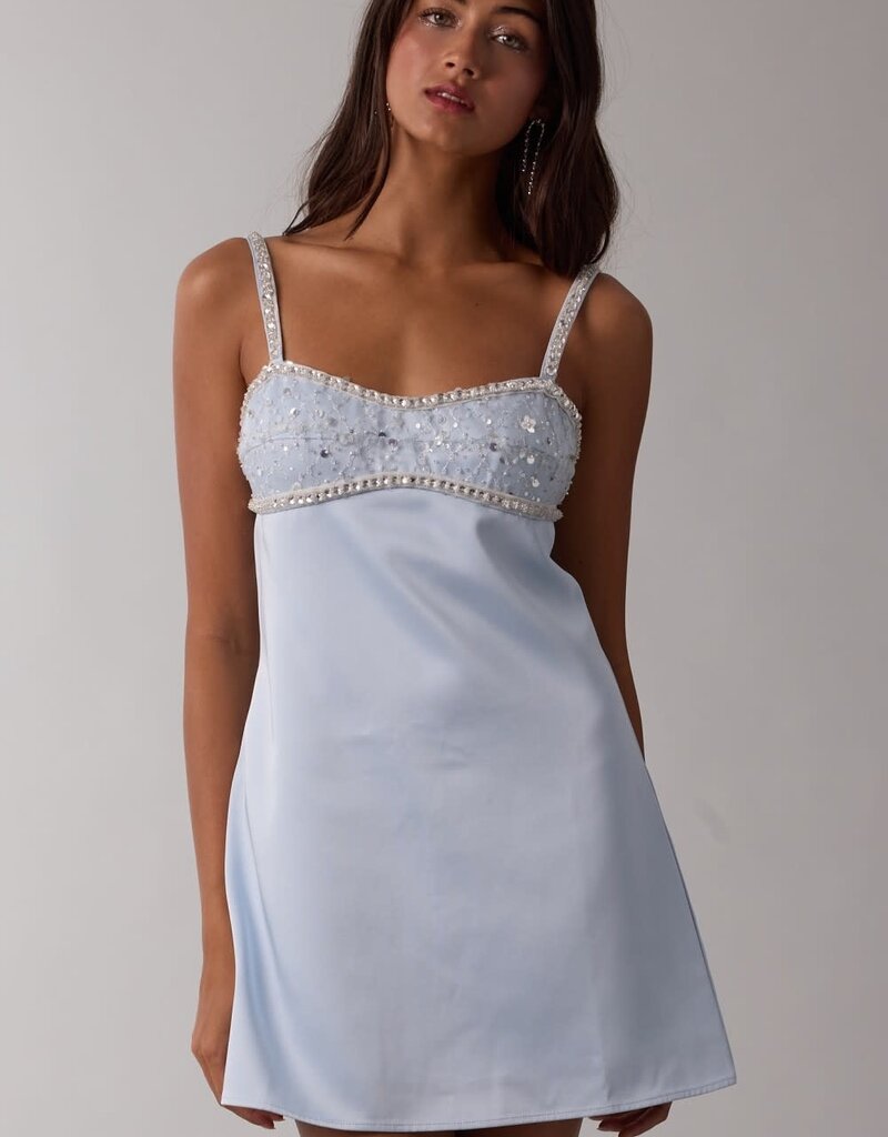 Satin Embellished Bust Mini Dress