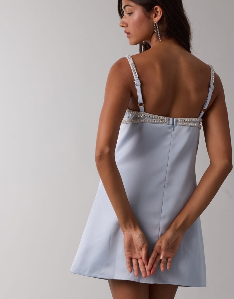Satin Embellished Bust Mini Dress