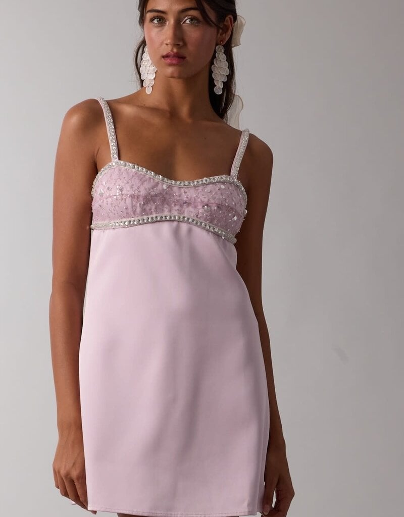 Satin Embellished Bust Mini Dress