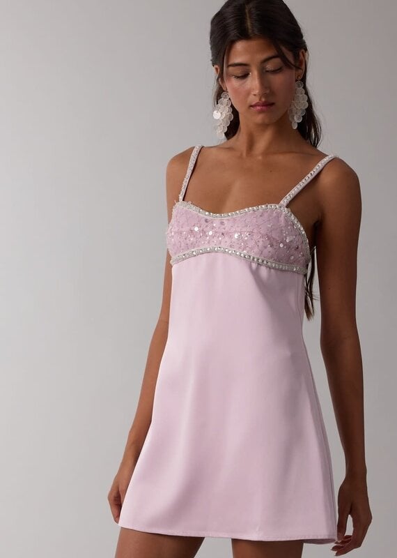 Satin Embellished Bust Mini Dress