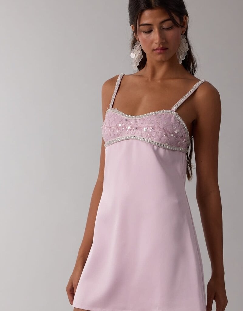 Satin Embellished Bust Mini Dress