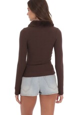 Lucy In The Sky Fur Collar Zip Up Cardigan Sweater