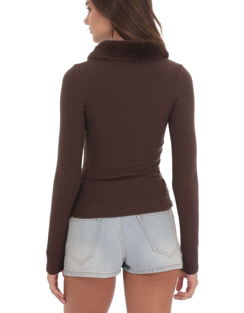 Lucy In The Sky Fur Collar Zip Up Cardigan Sweater