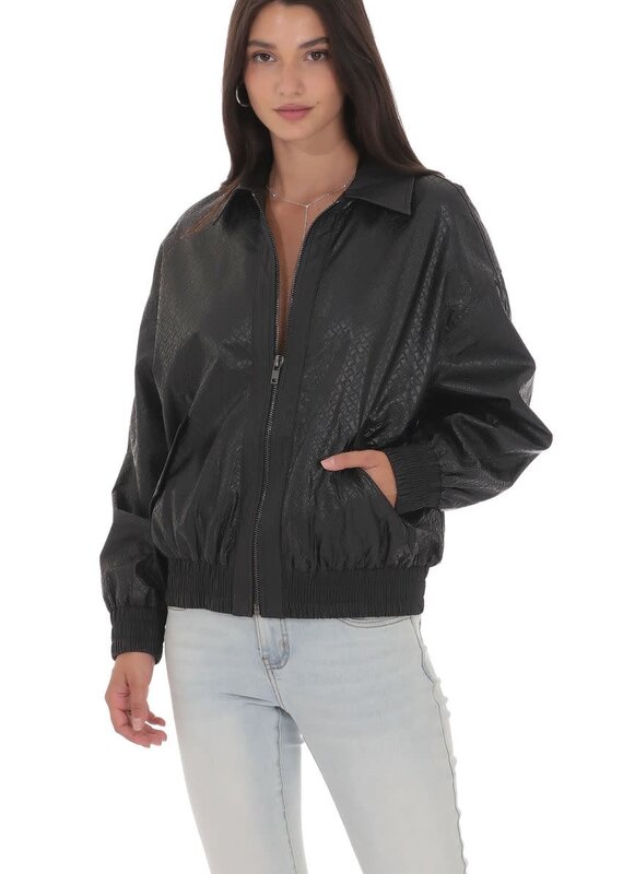 Lucy In The Sky Woven Faux Leather Bomber Jacket