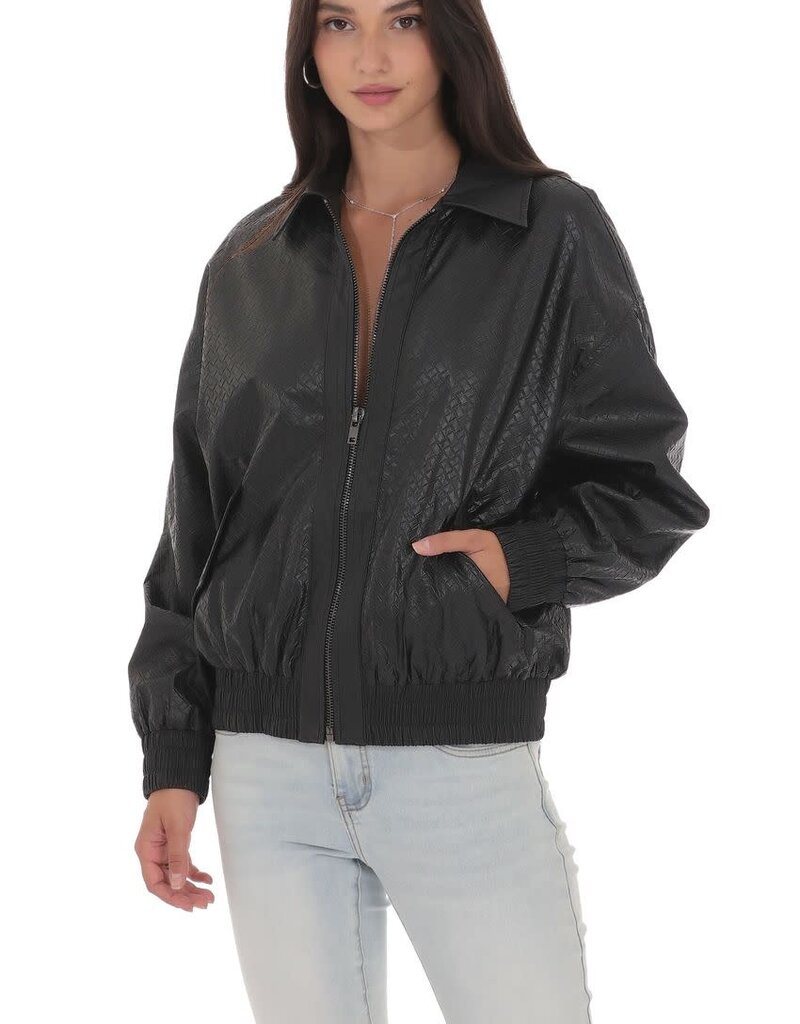 Lucy In The Sky Woven Faux Leather Bomber Jacket