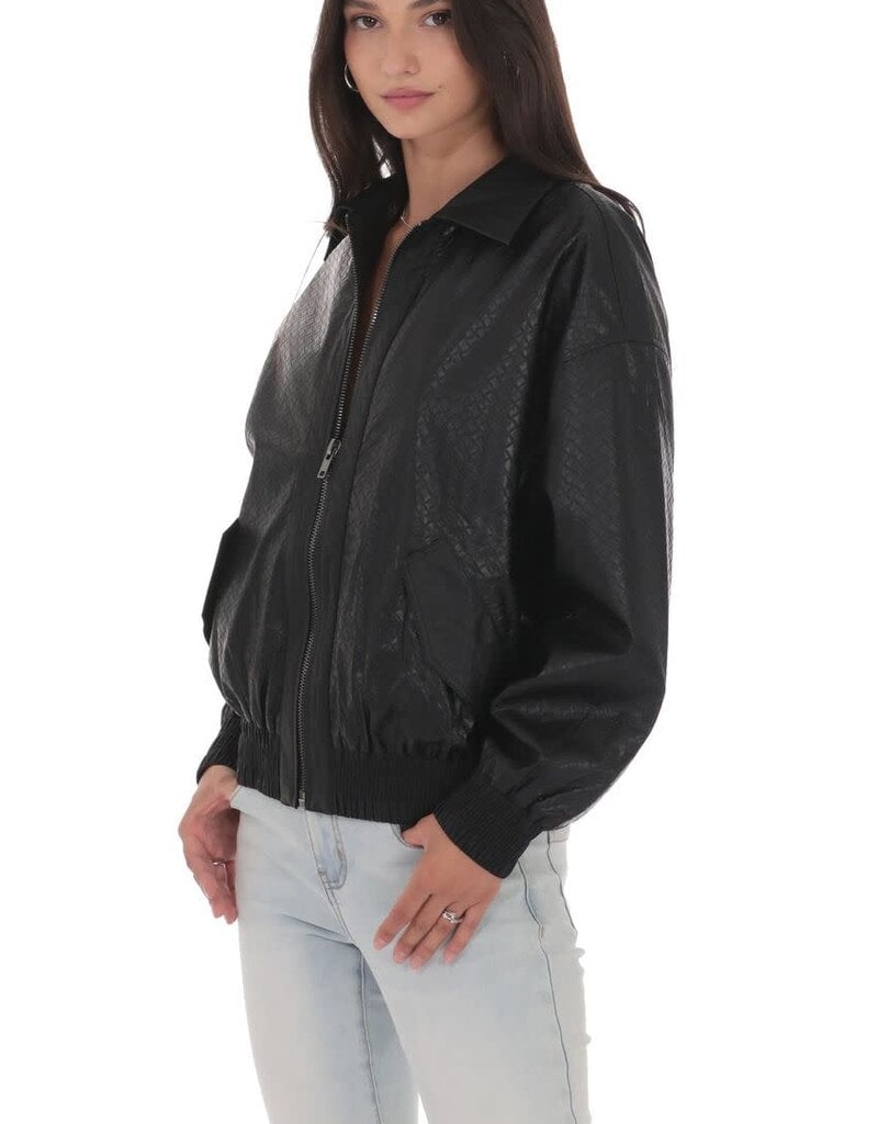 Lucy In The Sky Woven Faux Leather Bomber Jacket