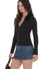 Lucy In The Sky Fur Collar Zip Up Cardigan Sweater