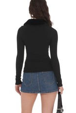 Lucy In The Sky Fur Collar Zip Up Cardigan Sweater