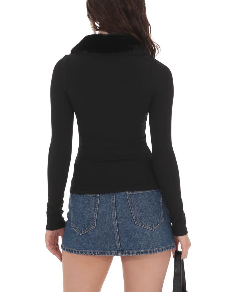 Lucy In The Sky Fur Collar Zip Up Cardigan Sweater