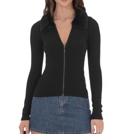 Lucy In The Sky Fur Collar Zip Up Cardigan Sweater