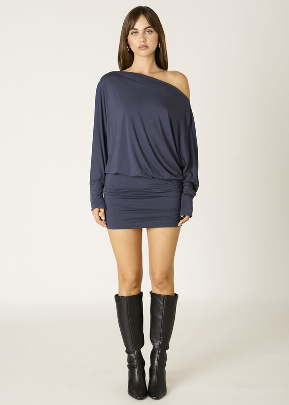 One Shoulder Jersey Relaxed Bodice Mini Dress