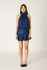 Striped Tonal Chiffon Halter Open Back Mini Dress