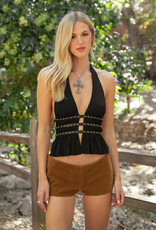 Split Front Studded Halter Top