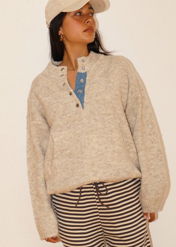 Two Tone Snap Collar Sweater