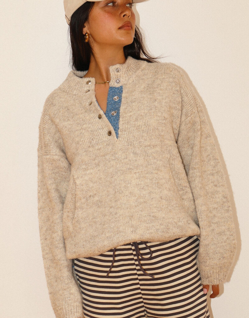 Two Tone Snap Collar Sweater