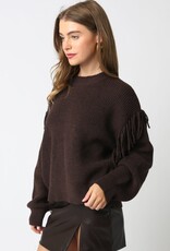 Fringe Shoulder Long Sleeve Sweater