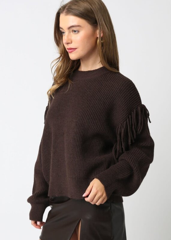 Fringe Shoulder Long Sleeve Sweater
