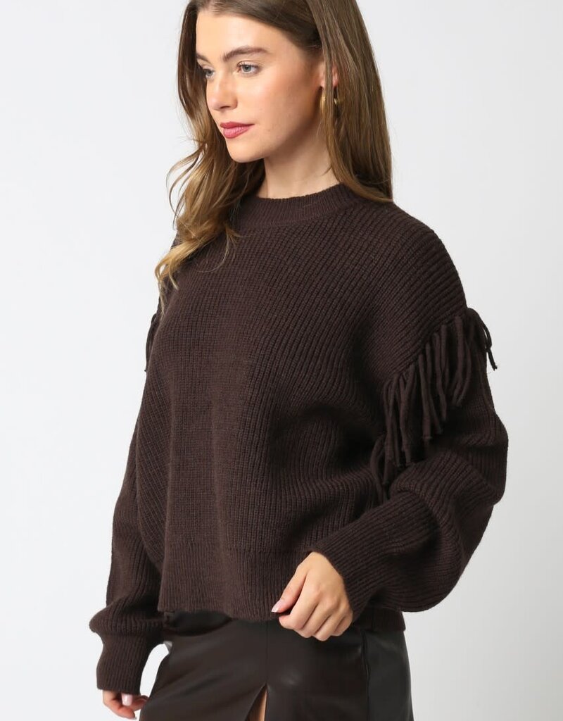 Fringe Shoulder Long Sleeve Sweater
