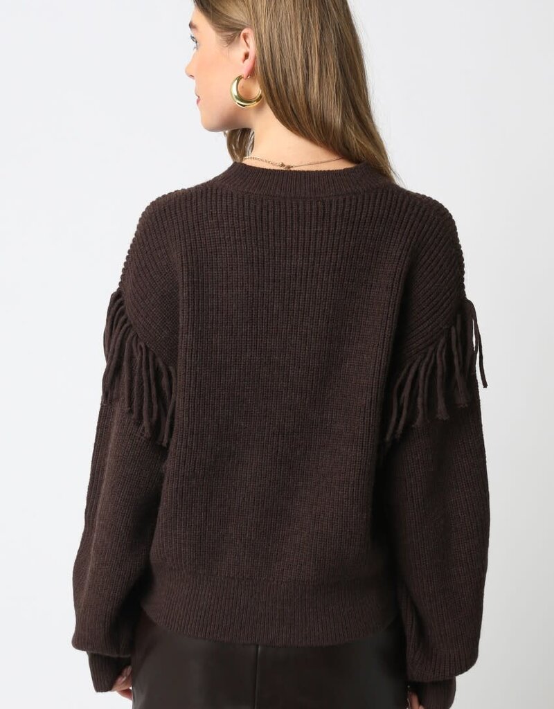Fringe Shoulder Long Sleeve Sweater